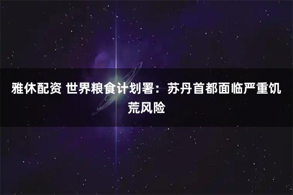 雅休配资 世界粮食计划署：苏丹首都面临严重饥荒风险