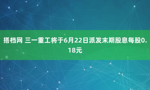 搭档网 三一重工将于6月22日派发末期股息每股0.18元